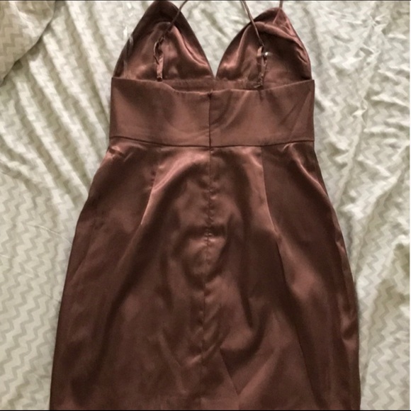 MESHKI SABRINA SATIN DRESS CHOCOLATE NEW - Picture 7 of 8